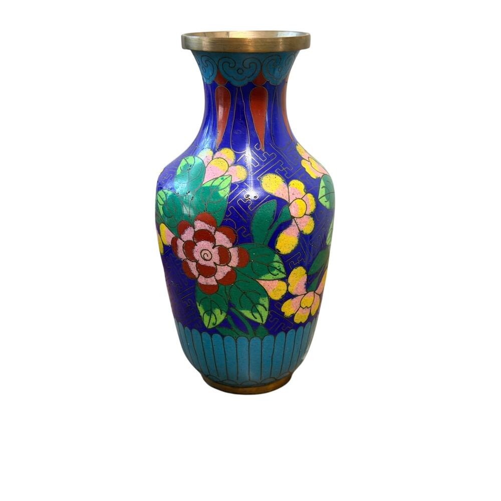 Antique Chinese Qing Dynasty Cloisonne Vase 6.5”